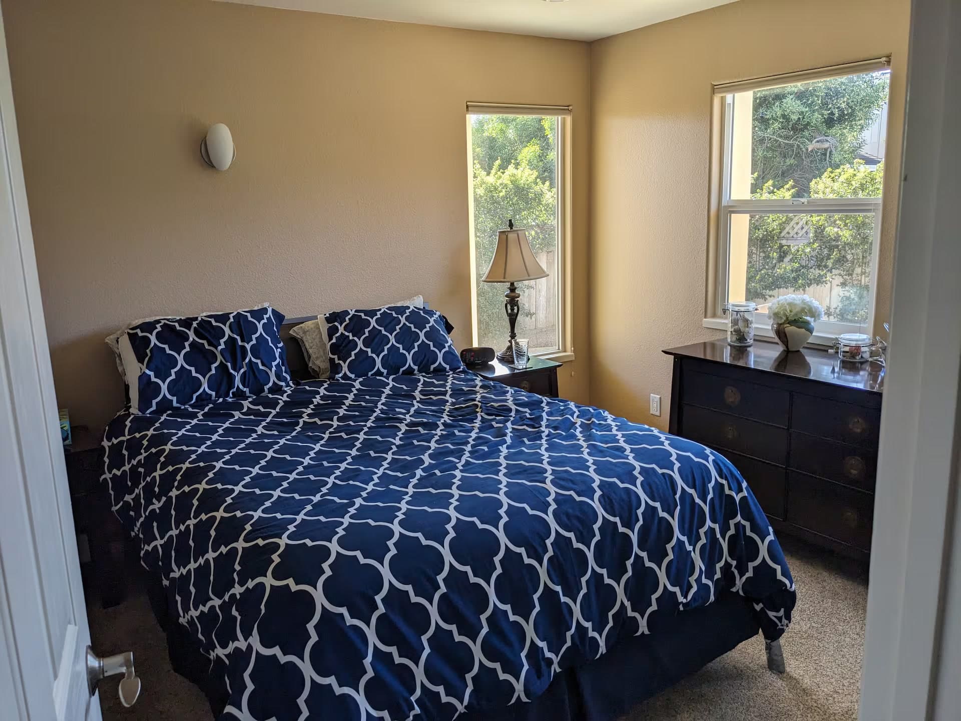 Queen bedroom with natural light