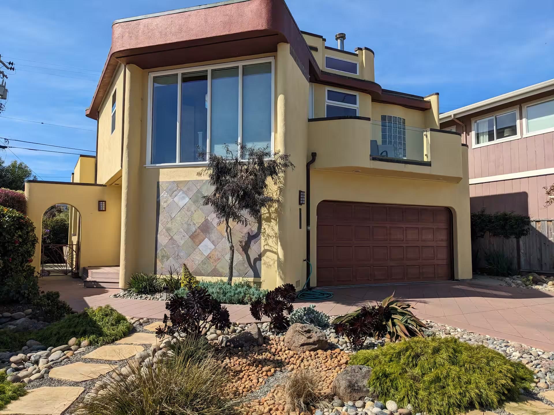Street view of Aptos Ocean Rose, a modern two-story home in Seacliff
